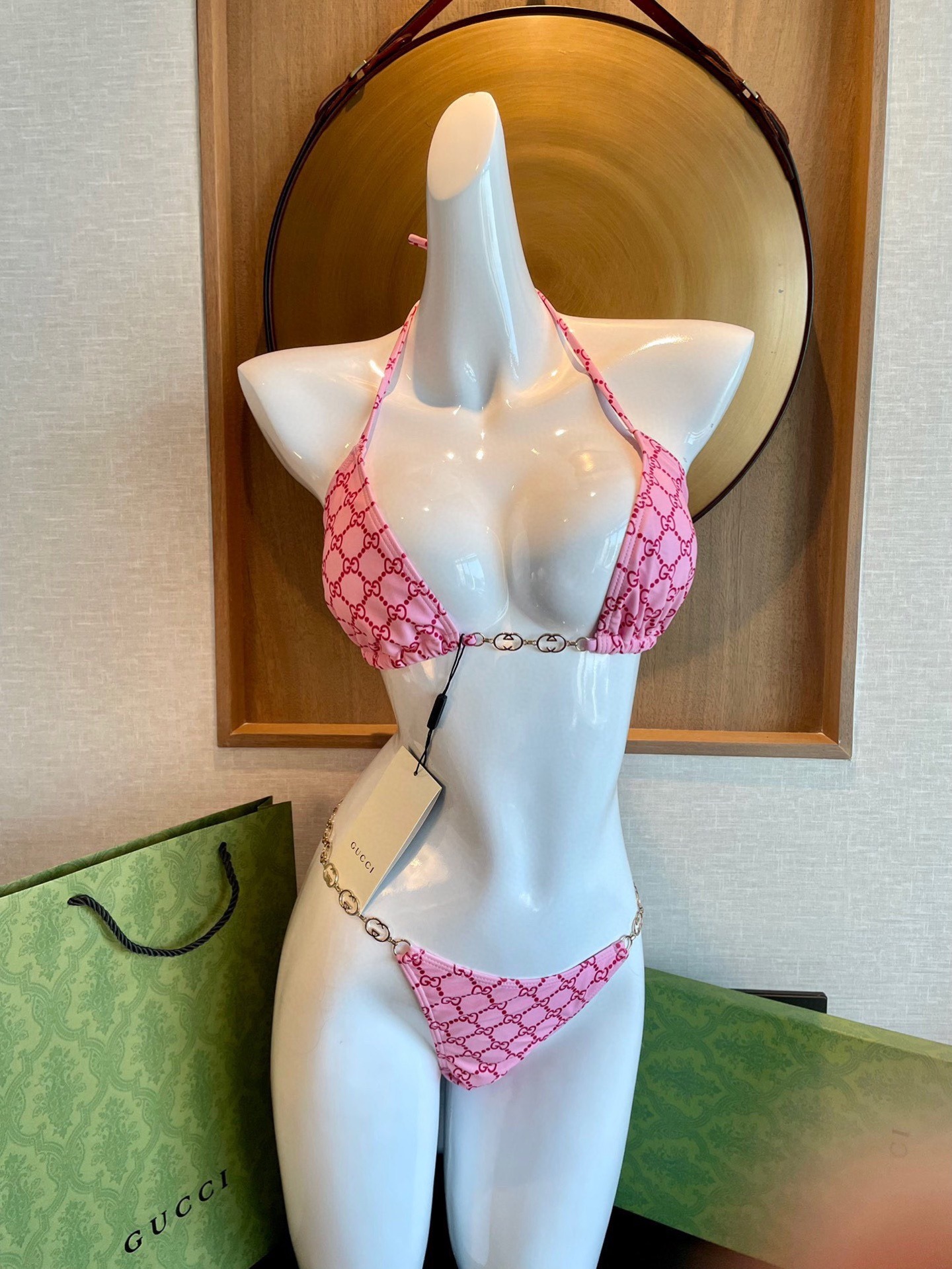 Gucci Inspired Double G Logo Print Halter Bikini Two-Piece Set