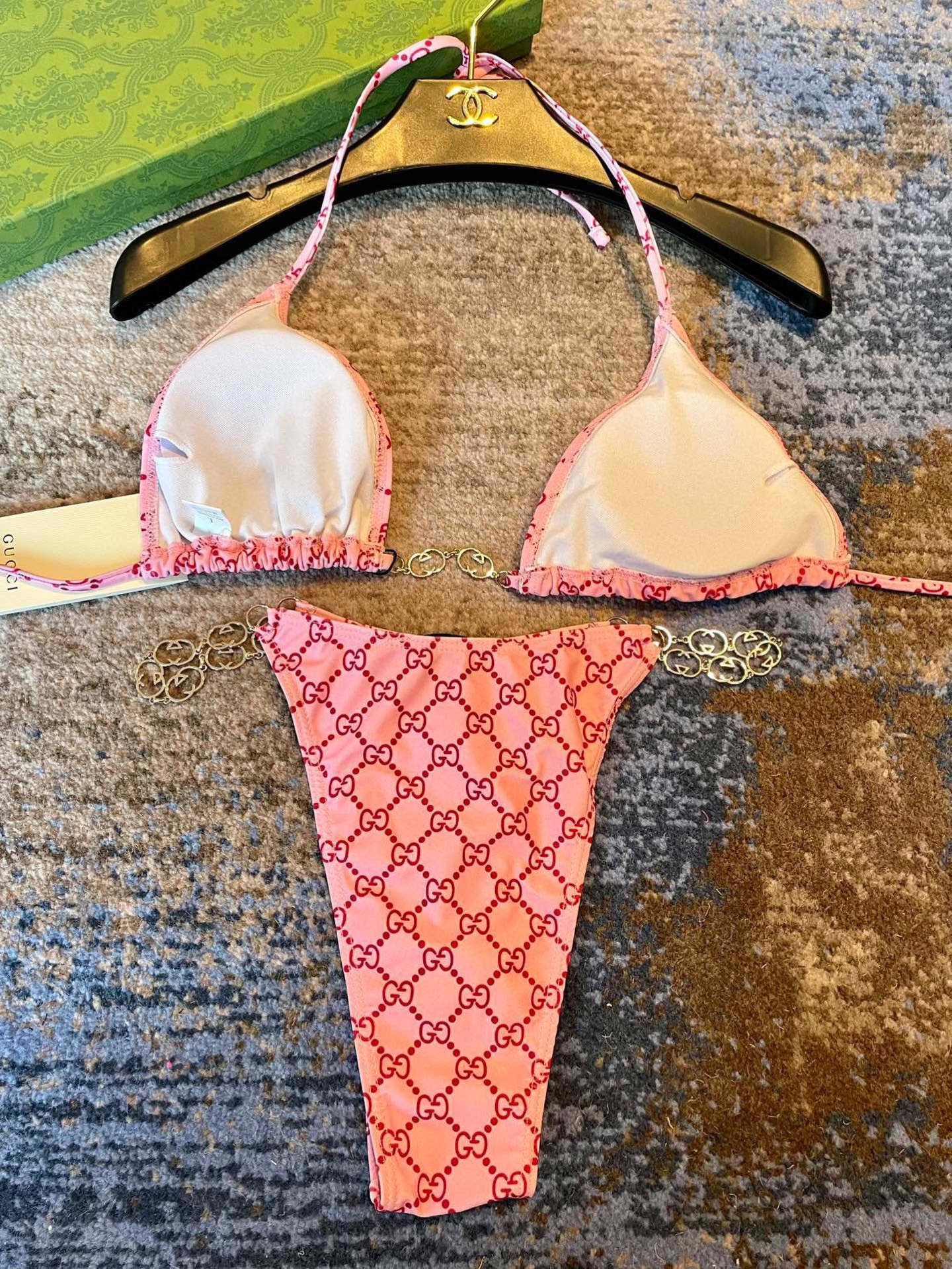 Gucci Inspired Double G Logo Print Halter Bikini Two-Piece Set - Image 4
