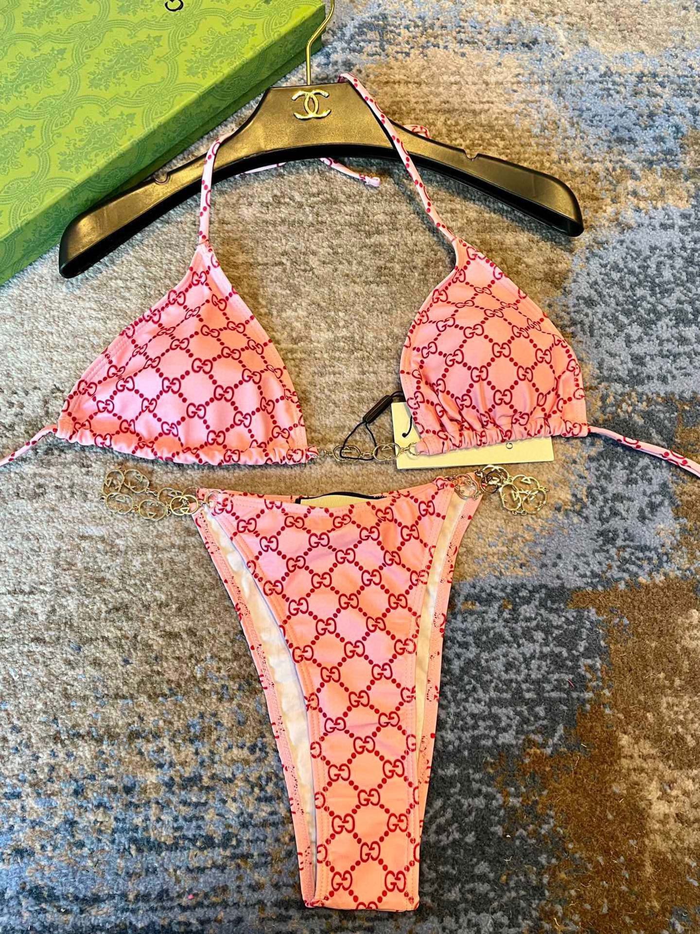 Gucci Inspired Double G Logo Print Halter Bikini Two-Piece Set - Image 5