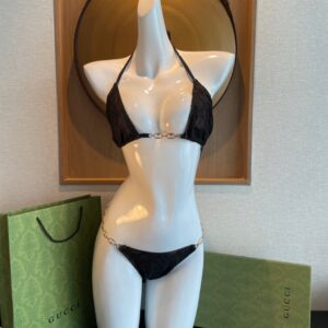 Gucci Inspired Mesh Lace Bikini Two-Piece Swimsuit with Chain Detail