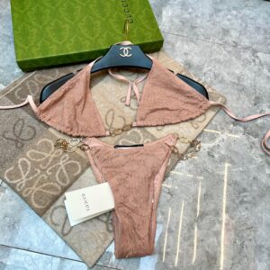 Gucci Inspired Mesh Lace Bikini Swimsuit Two-Piece Set with Chain Detail