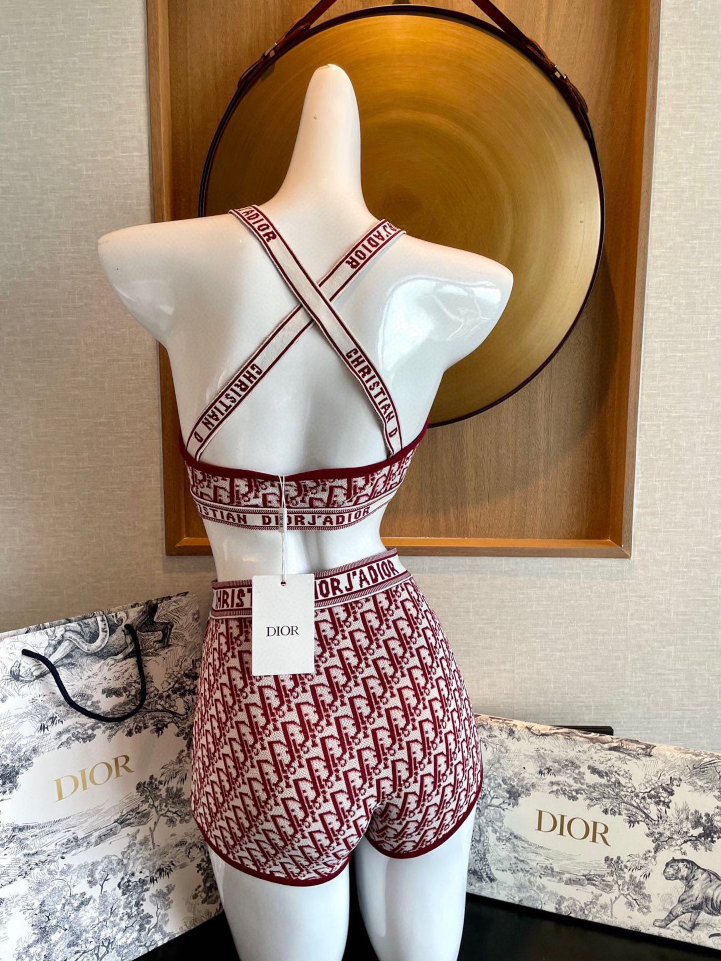 Dior Inspired Knitted Monogram Bikini Two-Piece Swimsuit Set - Image 2