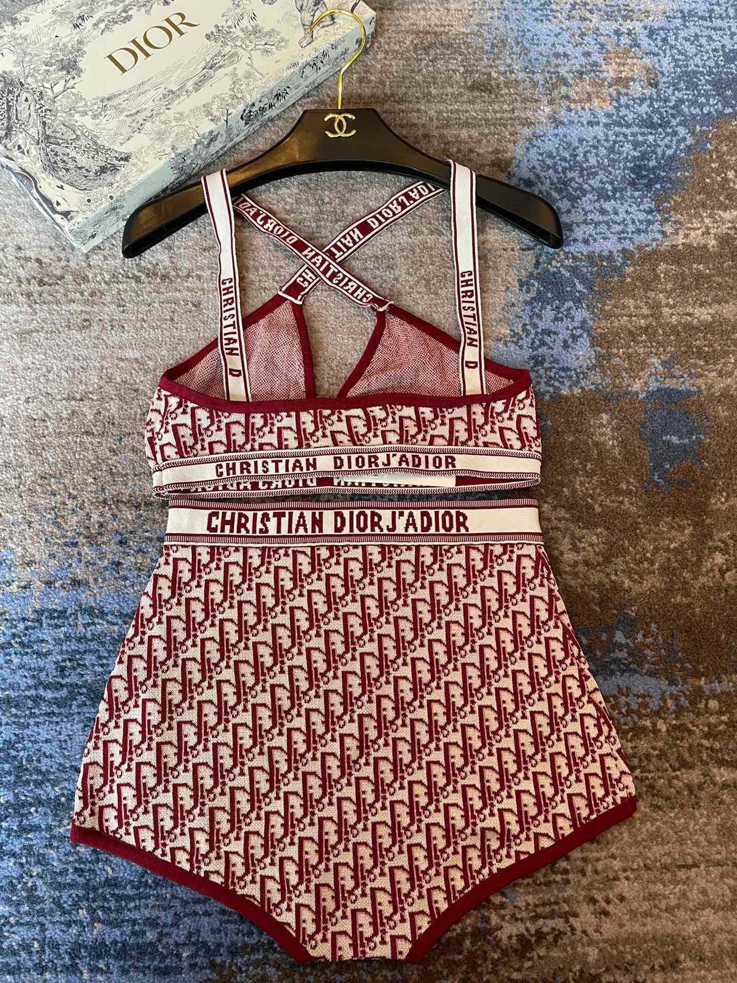 Dior Inspired Knitted Monogram Bikini Two-Piece Swimsuit Set - Image 4