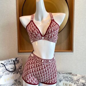Dior Inspired Knitted Monogram Bikini Two-Piece Swimsuit Set