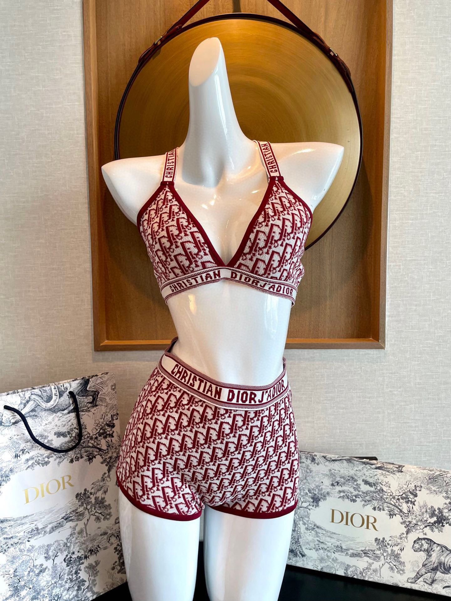 Dior Inspired Knitted Monogram Bikini Two-Piece Swimsuit Set
