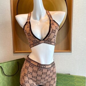Gucci Inspired Knitted Bikini Two-Piece Swimsuit Set with Monogram Print