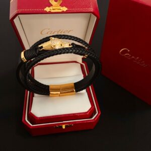 Cartier Panthère Diamond Leather Cord Bracelet Luxury Women's Jewelry