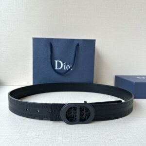 DIOR CD Signature Leather Belt All-Black Matte Buckle Edition