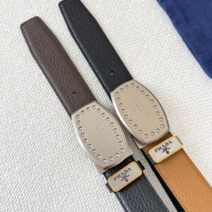 PRADA Premium Reversible Top-Grain Cowhide Leather Belt for Men