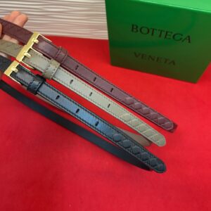 Bottega Veneta Women's Slim Leather Belt Classic Gold Buckle Luxury Waist Belt
