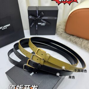 SAINT LAURENT Premium Top-Grain Leather Slim Belt