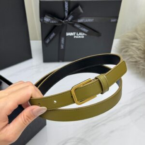 SAINT LAURENT Women's Leather Belt with Genuine Gold Electroplated Buckle