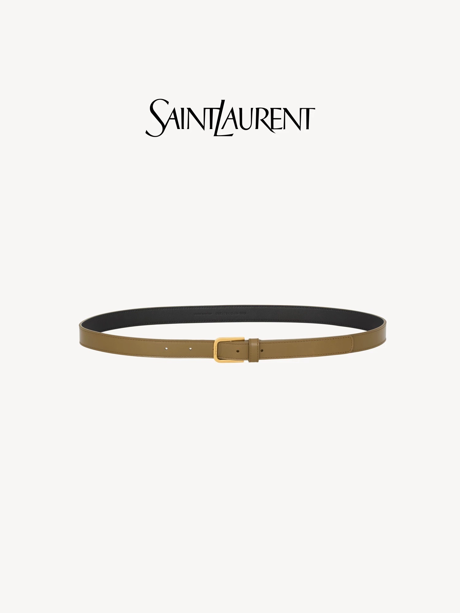 SAINT LAURENT Slim Leather Belt with Gold-Tone Buckle Olive Edition