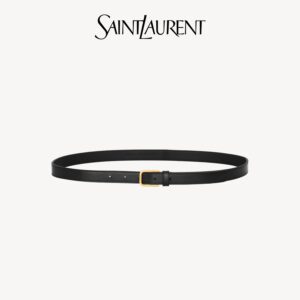 SAINT LAURENT Slim Leather Belt with Gold-Tone Buckle